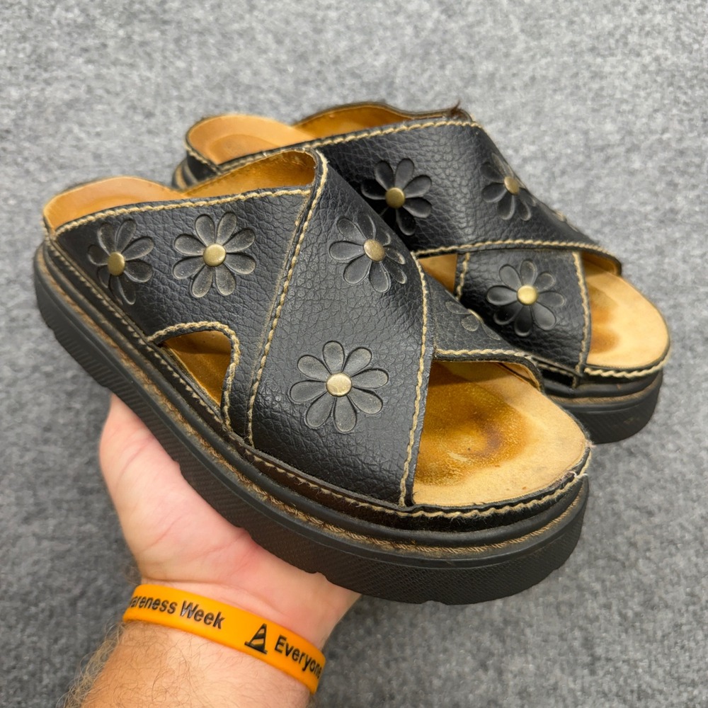 Faded Glory Womens Black Platform Daisy Floral Slide Sandals Vintage 90s Y2K 5.5